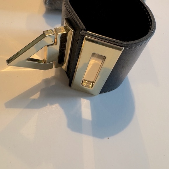 CC Skye Black Leather Cuff with Gold Hardware. - Picture 3 of 6